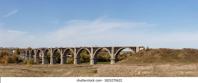panorama of an abandoned railway bridge near the village of Mokry in Chuvashia in Russia - Shutterstock ID 1825270622
