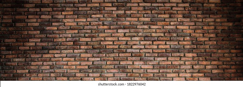 Panorama Abstract red brick wall texture background pattern, Brickwork painted of black color interior old clean concrete grid uneven, Home or office design backdrop decoration. - Shutterstock ID 1822976042