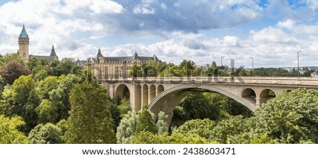 Panorama of Adolphe bridge to the Bourbon Plateau in Luxembourg city
