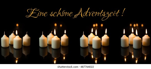 Panorama, advent season with a lot of candles, german text eine schoene adventszeit, which means have a nice advent season