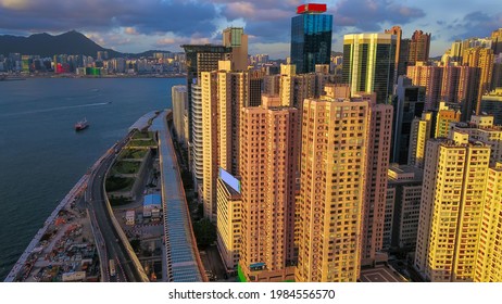 Panorama Aerial bird eye view Photography viewpoint urban landscape traffic modern residential building in Hong Kong city