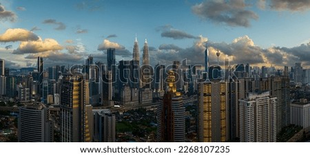 Panorama aerial evening view of beautiful Kuala Lumpur city skyline. Malaysia
