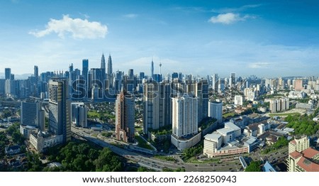 Panorama aerial morning view of beautiful Kuala Lumpur city skyline. Malaysia