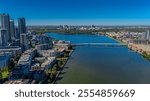 Panorama Aerial view above Rhodes with views to Meadowbank and Olympic park and Wentworth Point and Concord West with Parramatta River in Sydney NSW Australia