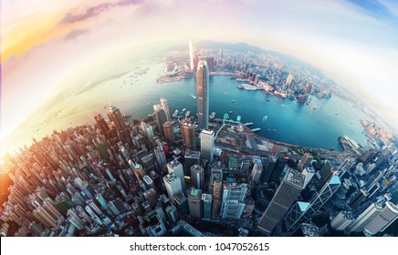 Panorama aerial view of Hong Kong City