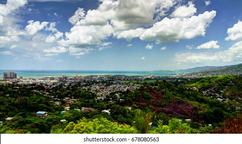 Panorama aerial view to Port of Spain in Trinidad and Tobago