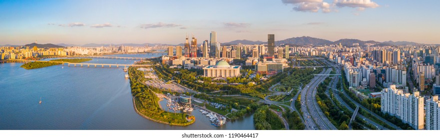 Panorama  Aerial View Of Seoul City Skyline,South Korea