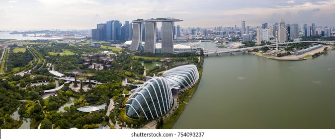 Panorama Aerial View Of Singapore In Day Time On Sunny Time