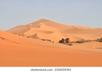 Panorama of the Algerian Sahara with dunes 