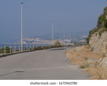 Panorama Along The Cycle Lane Overlooking The Sea In The Coast From Diana Marina To Imperia Oneglia