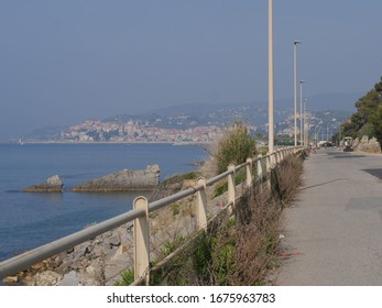 Panorama Along The Cycle Lane Overlooking The Sea In The Coast From Diana Marina To Imperia Oneglia