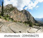 A Panorama of the Amphitheater and Mountains at the Delphi Oracle in Greece