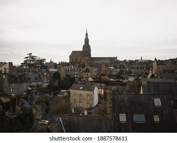 Panorama Of Ancient Historic Stone House Buildings In Village Town Dinan In Cotes DArmor Brittany France Europe