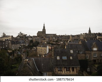 Panorama Of Ancient Historic Stone House Buildings In Village Town Dinan In Cotes DArmor Brittany France Europe