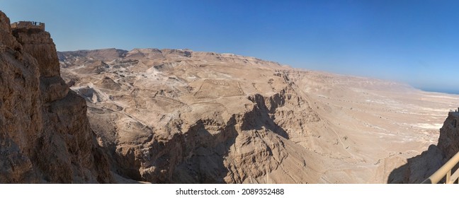 Panorama Of Arid Hills Of Judean Desert, Shot From Masada Fortress