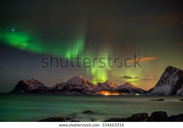 150x50cm Polarlichter Norwegen Panorama Norden Sterne Phänomen Bild Sinus Art