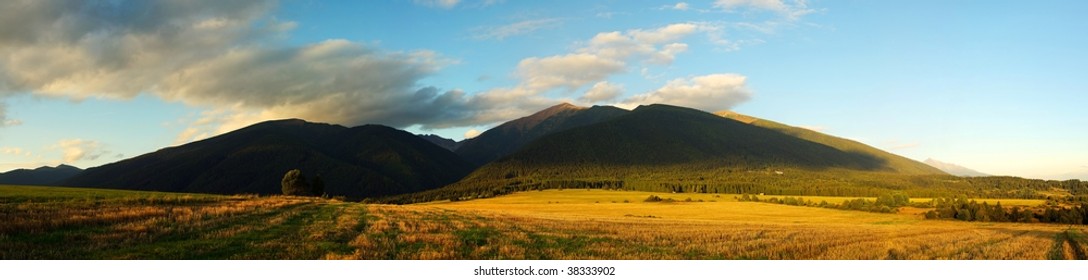 Panorama Autumn Meadows Fields Sunset Mountains Stock Photo 38333902