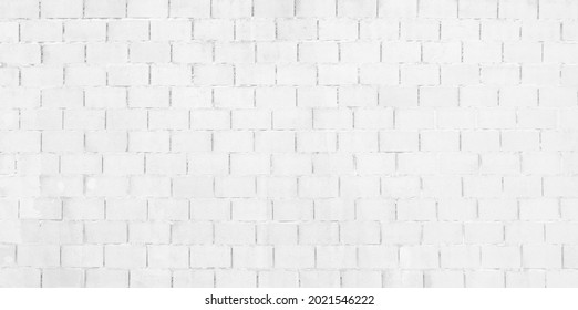 Panorama background of white wall surface and texture of cement cinderblock as wallpaper