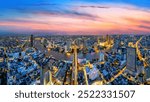 Panorama of Bangkok city at twilight, Thailand.