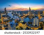 Panorama of Bangkok city at twilight, Thailand.