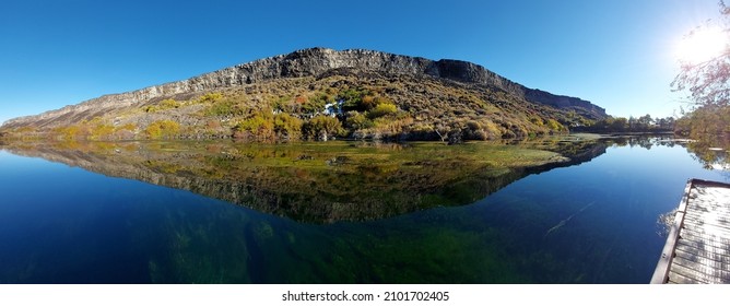 A Panorama Of The Bank Of The Steep Snake River In Wyoming. USA Autumn Fishing.