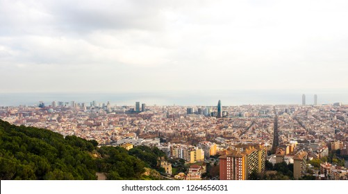 panorama of Barcelona on sunrise - Shutterstock ID 1264656031