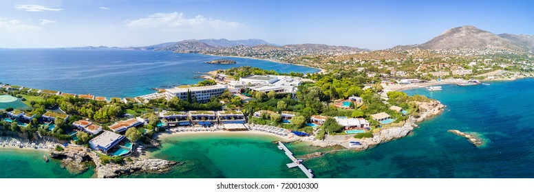 Panorama Of The Bay Of Lagonisi, In Attica Close To Athens, Greece, With Turquoise Waters And White Beaches