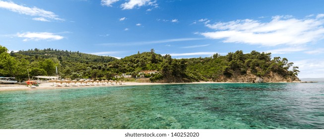 Panorama Of Beautiful Bahia Beach On Sithonia, Greece