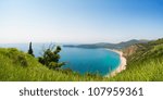 Panorama beautiful beach Jaz in Montenegro, Mediterranean. Top view