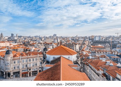 Panorama of the beautiful city of Porto, Portugal travel and monuments. Aerial view of the old town of Porto, Portugal from the tower of the Church of the Clerigos. Beside the Douro river. - Powered by Shutterstock