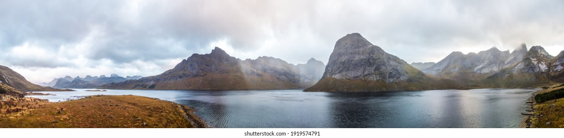 Panorama Of Beautiful Mountains Of Lofoten Islands, Norway