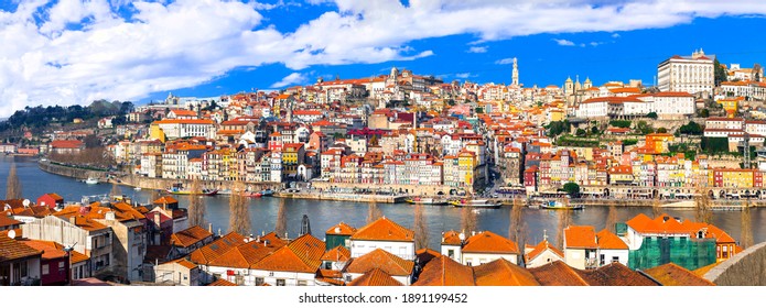 panorama of beautiful Porto town, Portugal travel and landmarks