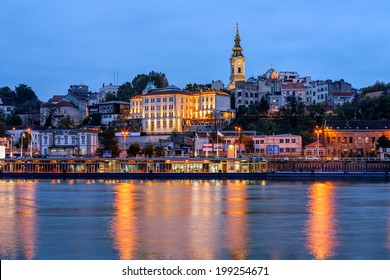 Panorama Of Belgrade At Night With River Sava