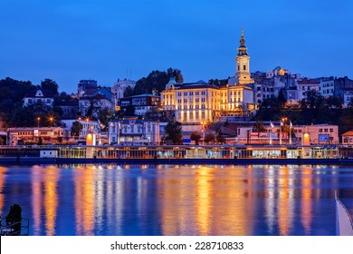 Panorama Of Belgrade At Night With River Sava