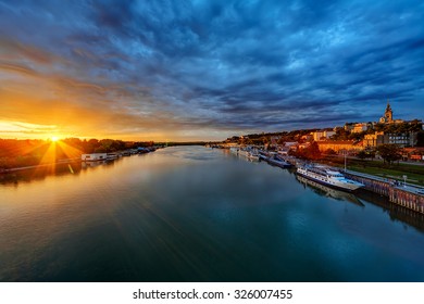 Panorama Of Belgrade At Night With River Sava