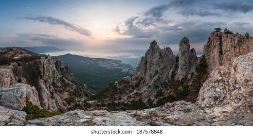 Panorama big mountains at sunrise - Powered by Shutterstock