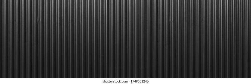 Panorama of Black Corrugated metal texture surface or galvanize steel