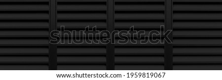 Panorama of black louvered aluminum wall pattern and background seamless