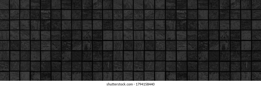 Panorama of Black mosaic wall tile pattern and seamless background