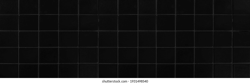 Panorama Of Black Wall Glazed Tile Texture And Background Seamless