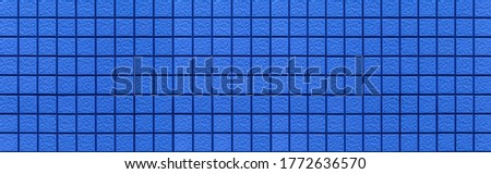 Panorama of blue mosaic tile pattern and seamless background