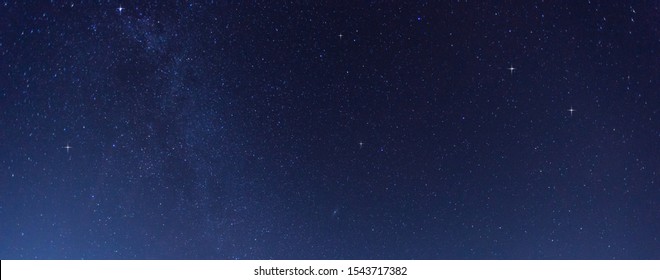 Panorama blue night sky milky way and star on dark background.Universe filled with stars, nebula and galaxy with noise and grain.Photo by long exposure and select white balance.selection focus.amazing