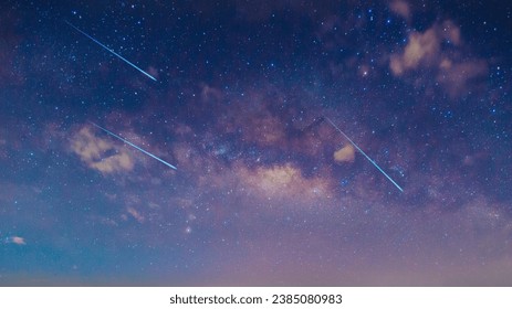 Panorama blue night sky milky way and star on dark background.Universe filled with stars, nebula and galaxy with noise and grain.with blur shadow. - Powered by Shutterstock
