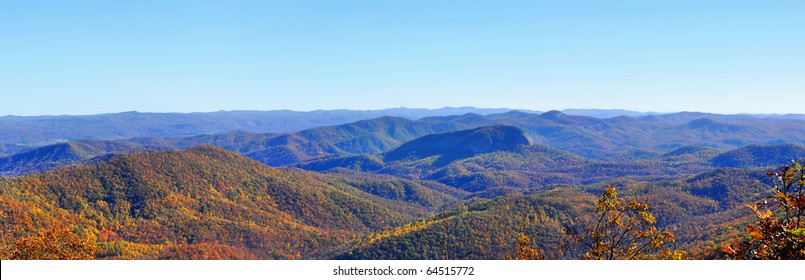 Panorama Of Blue Ridge Mountains With Fall Foliage