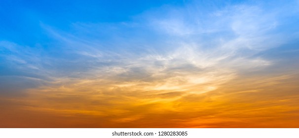 Panorama Blue Sky And Silky Cloud Golden Hour Time At Morning Or Evening Nature Background