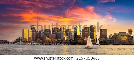Panorama of  Boston cityscape at sunset, USA