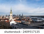 Panorama of Bratislava during the winter. Capital city of Slovakia in Europe. View to the famous St. Martin´s Cathedral and the old town.