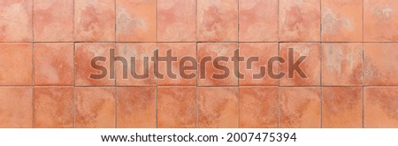 Panorama of brown terra cotta floor tiles outside the building pattern and background seamless 商業照片 © 