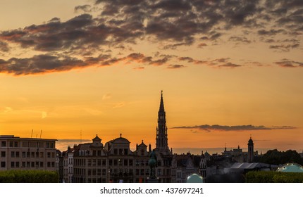 Panorama Of Brussels City Center At Summer Night