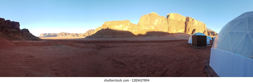 Panorama With Bubble Tent Camp In Protected Area Of Wadi Rum Desert Jordan 